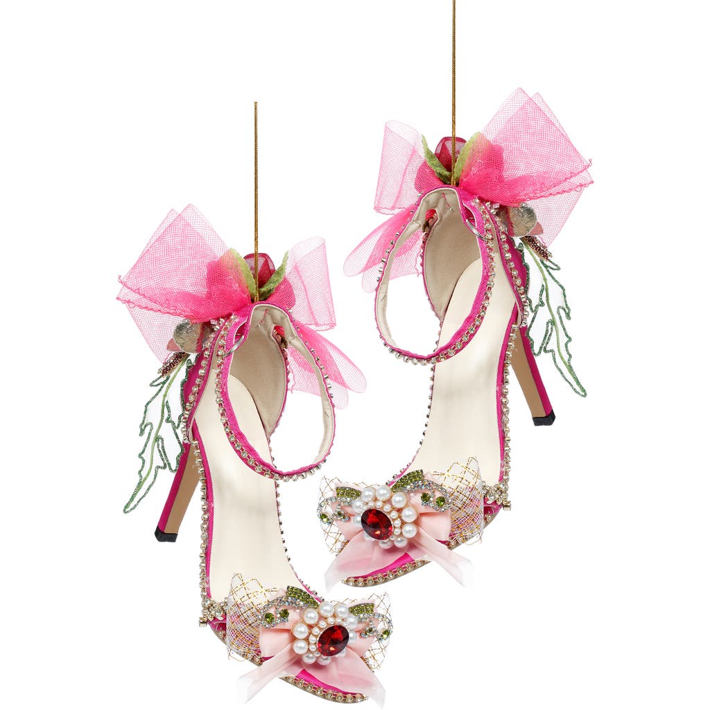 Mark Roberts Fuschia Shoe With Ribbon And Diamond Ornament, Set Of 2 In Pink