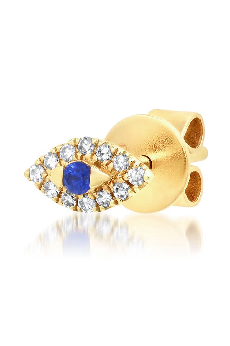 Single Evil Eye Stud Earring with 14K Gold Sapphire & Diamonds, Main, color, BLUE