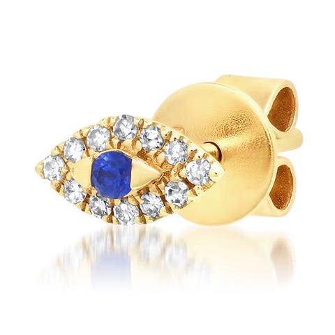 Single Evil Eye Stud Earring with 14K Gold Sapphire & Diamonds