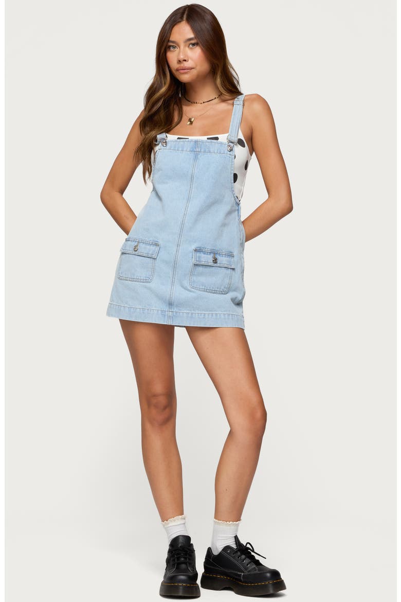 Denim Overall Minidress, Alternate, color, LIGHT-BLUE