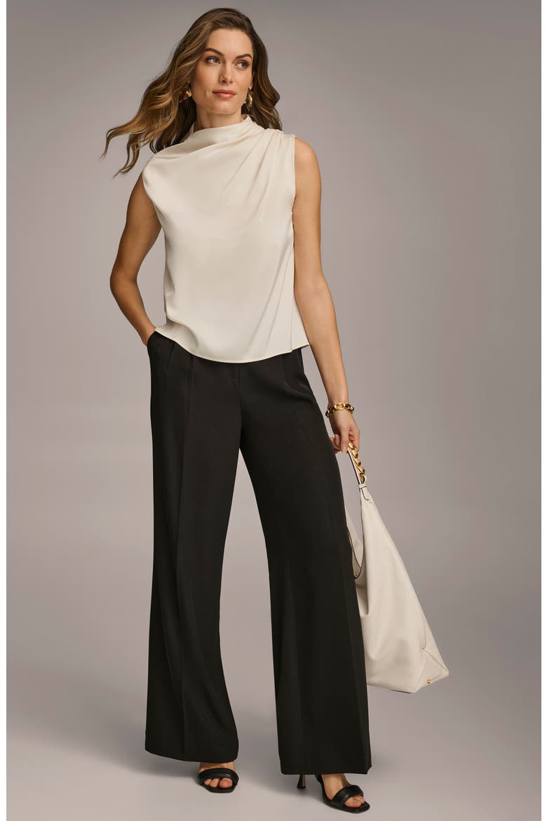 Draped Sleeveless Matte Satin Top, Alternate, color, CREAM