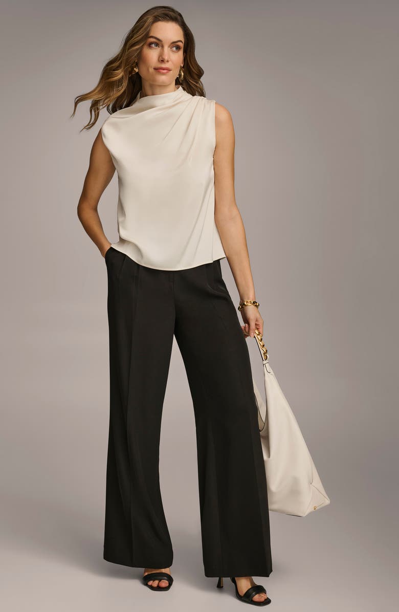 Donna Karan New York Draped Sleeveless Matte Satin Top, Alternate, color, Cream