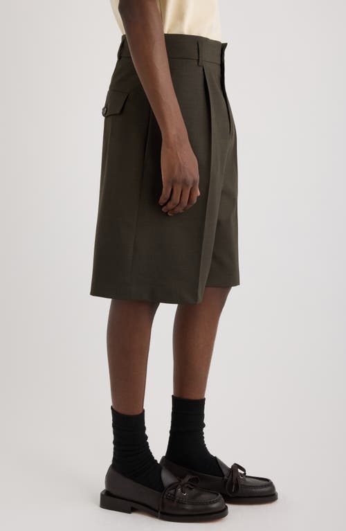 Jacquemus Le Short Ovalu Pleated Stretch Virgin Wool Shorts In Brown