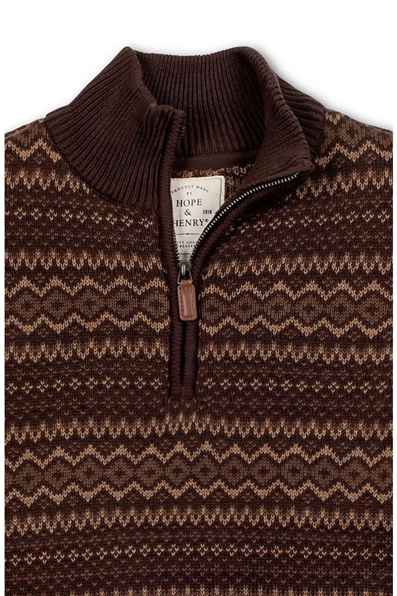 Organic Half Zip Intarsia Pullover Sweater, Alternate, color, Chocolate Fireside Fair Isle