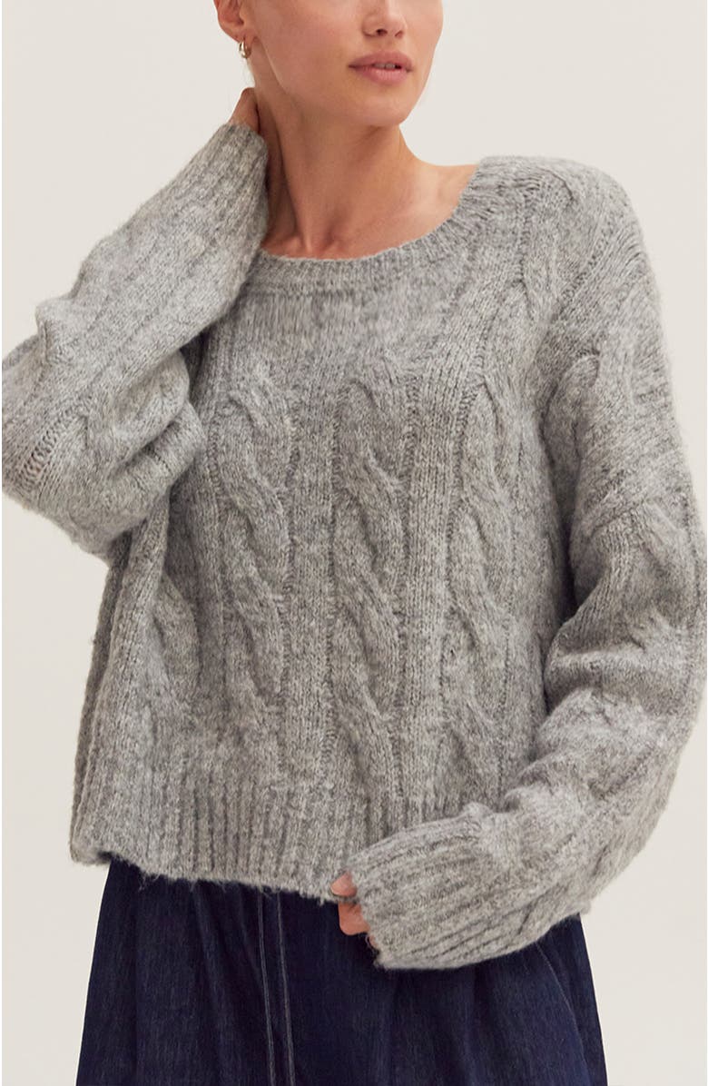 CRESCENT Cable Knit Sweater, Alternate, color, Heather Grey