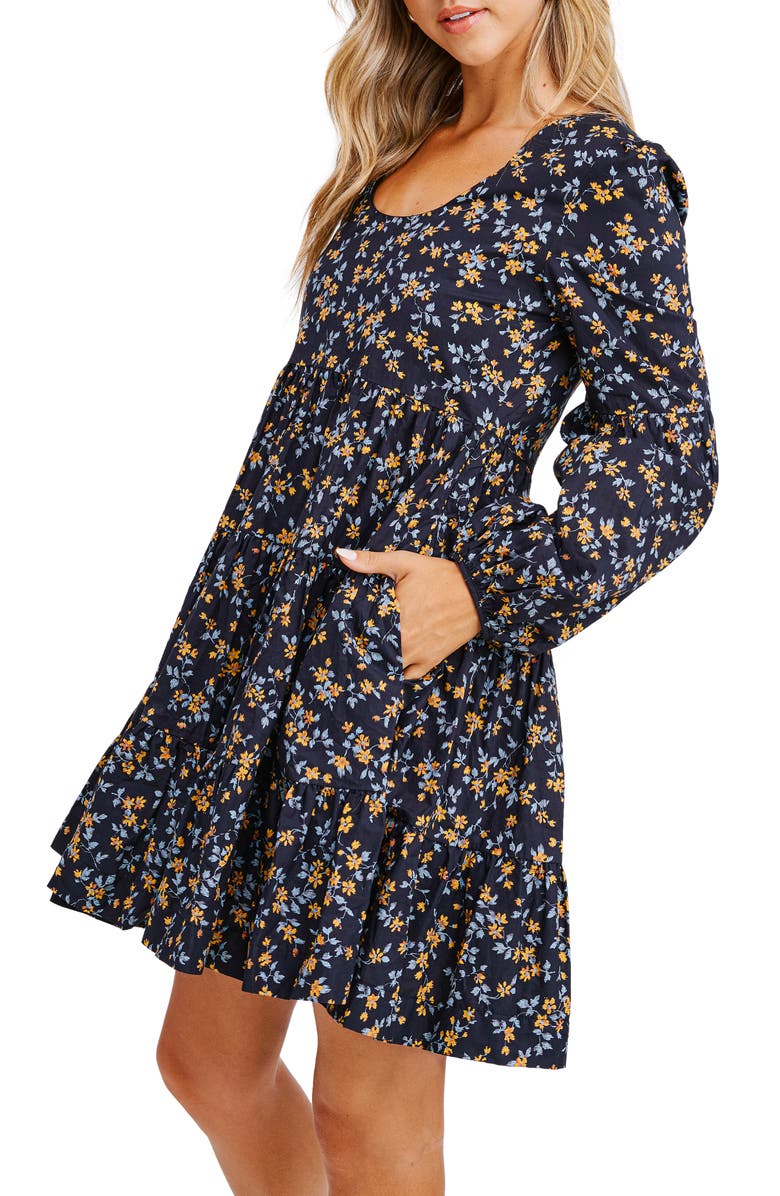 En Saison Tiered Long Sleeve Minidress, Alternate, color, Multi