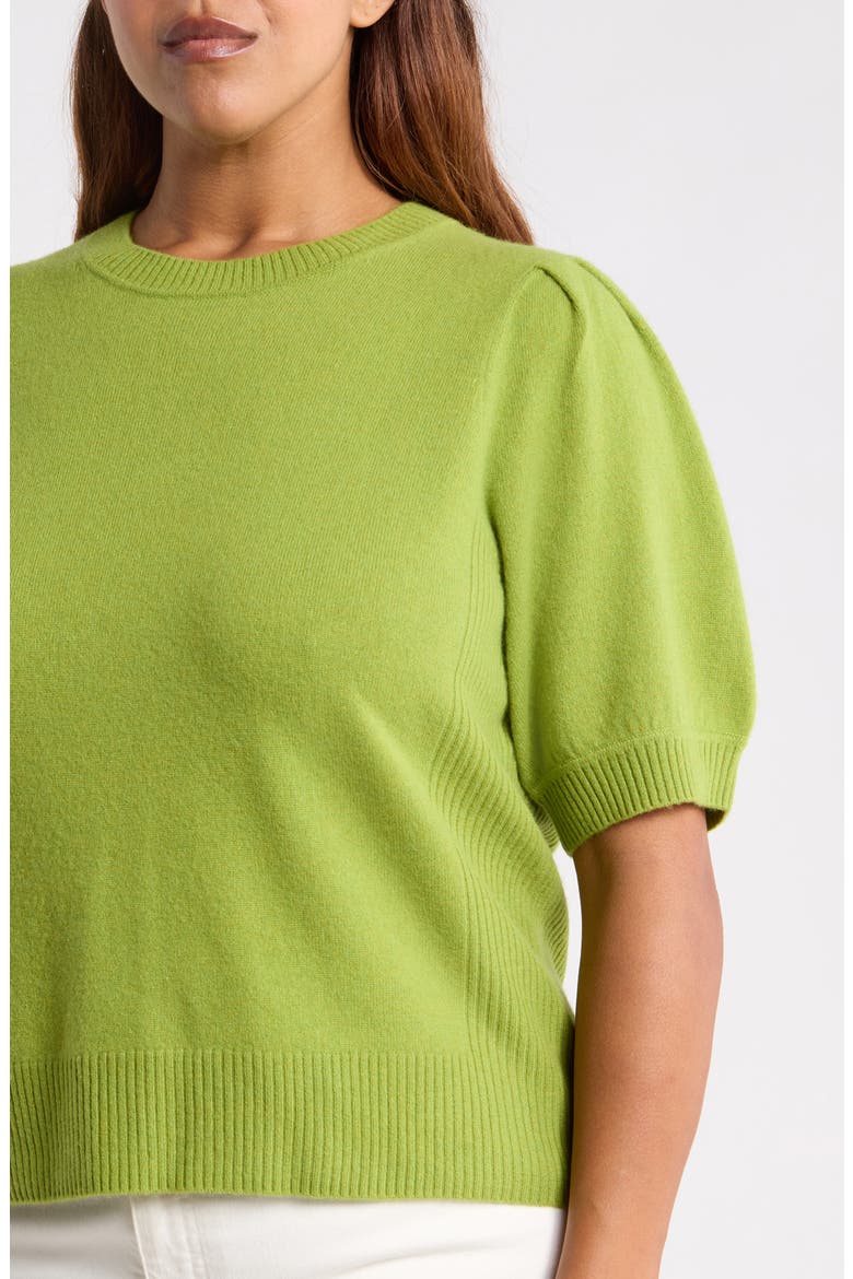 Puff Sleeve Wool & Cashmere Sweater, Alternate, color, OLIVE BEAN