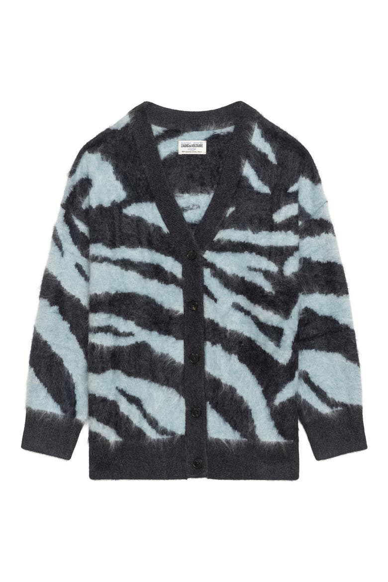 Arpa Zebra Cashmere Cardigan, Alternate, color, ANTHRACITE