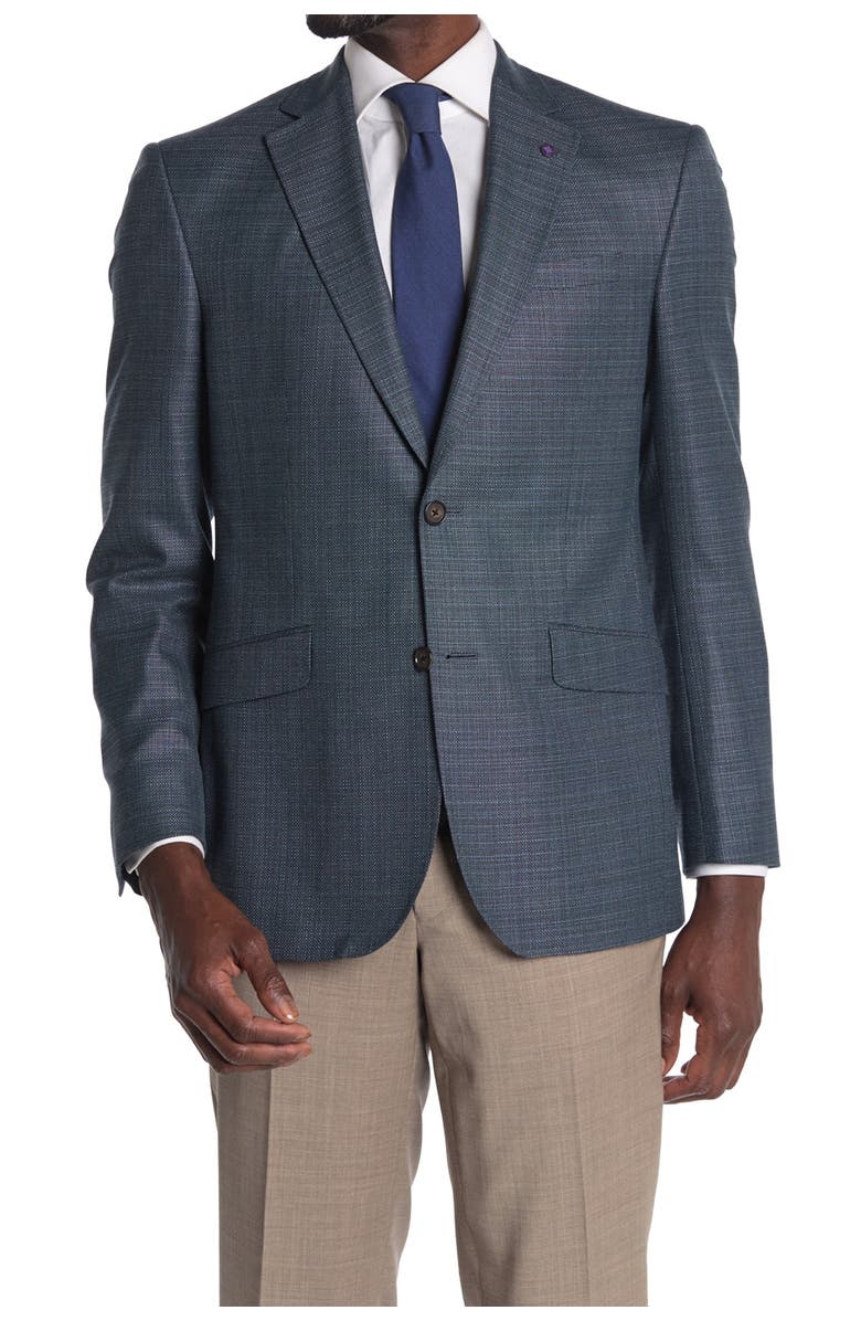 Ted Baker London Jarrett Teal Crosshatch Two-Button Notch Lapel Slim Fit Wool Sport Coat, Alternate, color,