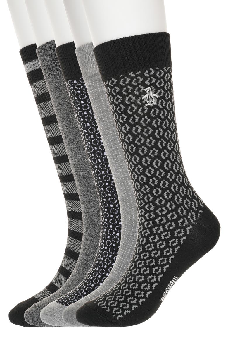 Original Penguin Assorted 5-Pack Crew Socks, Main, color, Black