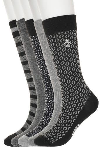 Original Penguin Assorted 5-pack Crew Socks In Black