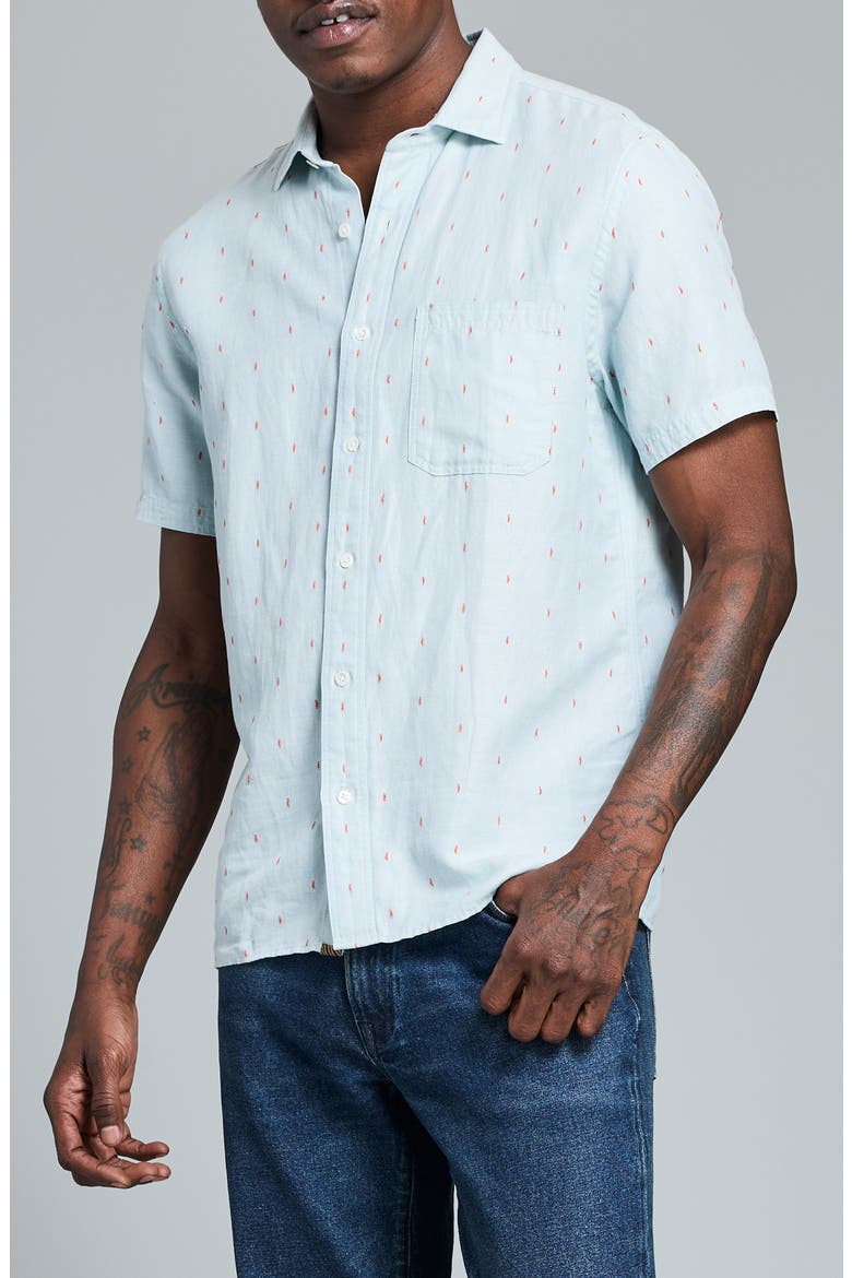 Treme Short Sleeve Linen & Cotton Herringbone Button Up Shirt, Alternate, color, SKY BLUE