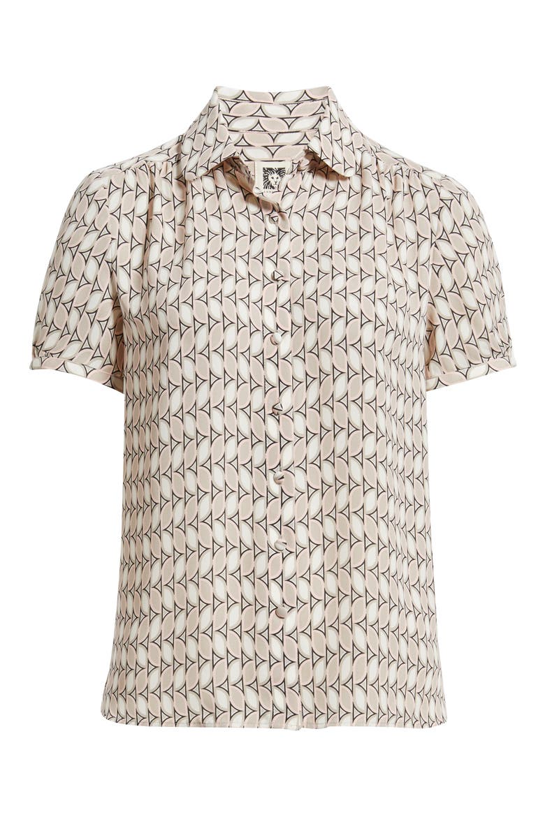 Shirred Short Sleeve Button-Up Shirt, Alternate, color, WHITE DOVE MULTI