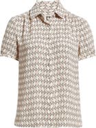 Anne Klein Shirred Short Sleeve Button-Up Shirt