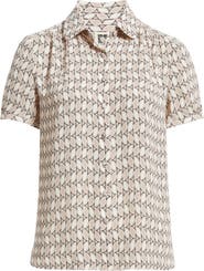 Anne Klein Shirred Short Sleeve Button-Up Shirt