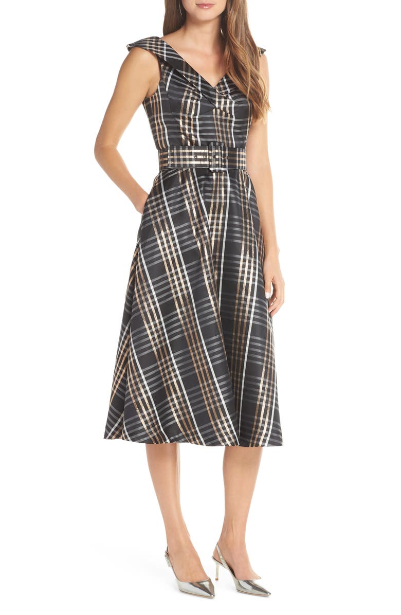 1901 Belted Plaid Midi Dress, Main, color, 