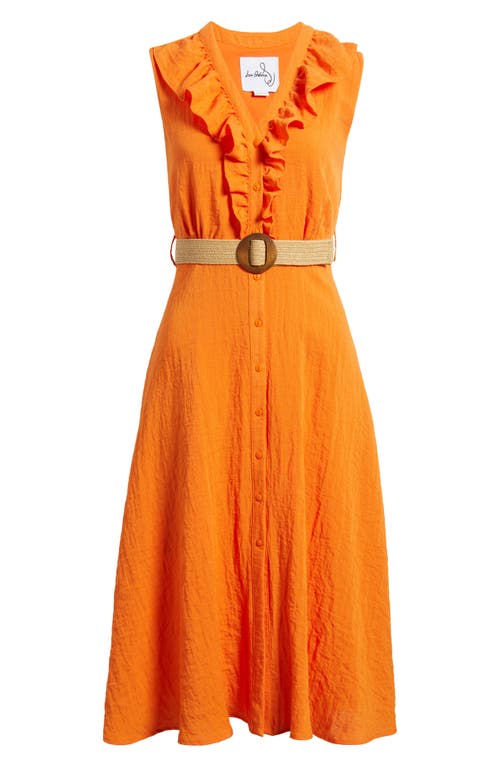Sam Edelman Ruffle Trim Sleeveless Midi Dress In Orange