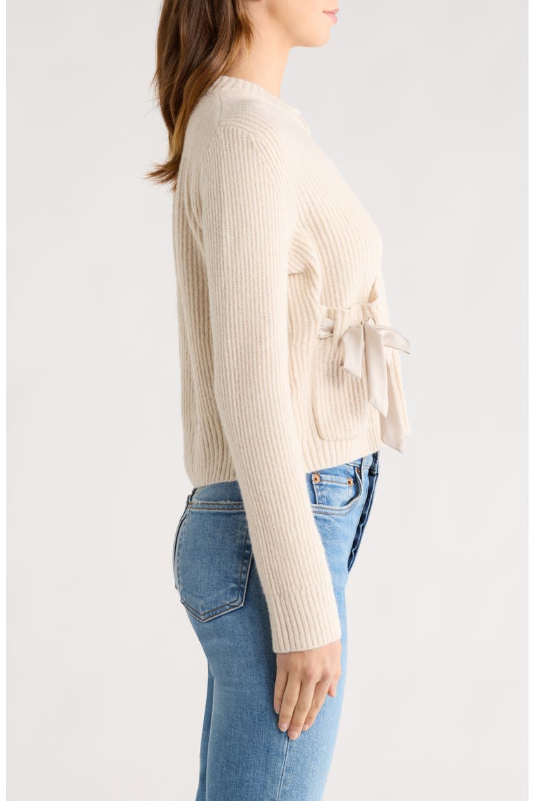 Stassi Satin Tie Cardigan, Alternate, color, PALE OAK WHITE HEATHER