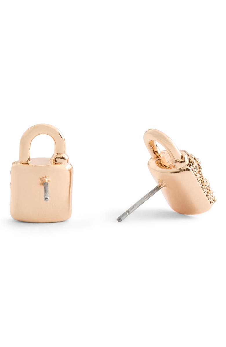 COACH Pavé Padlock Stud Earrings, Alternate, color, Crystal