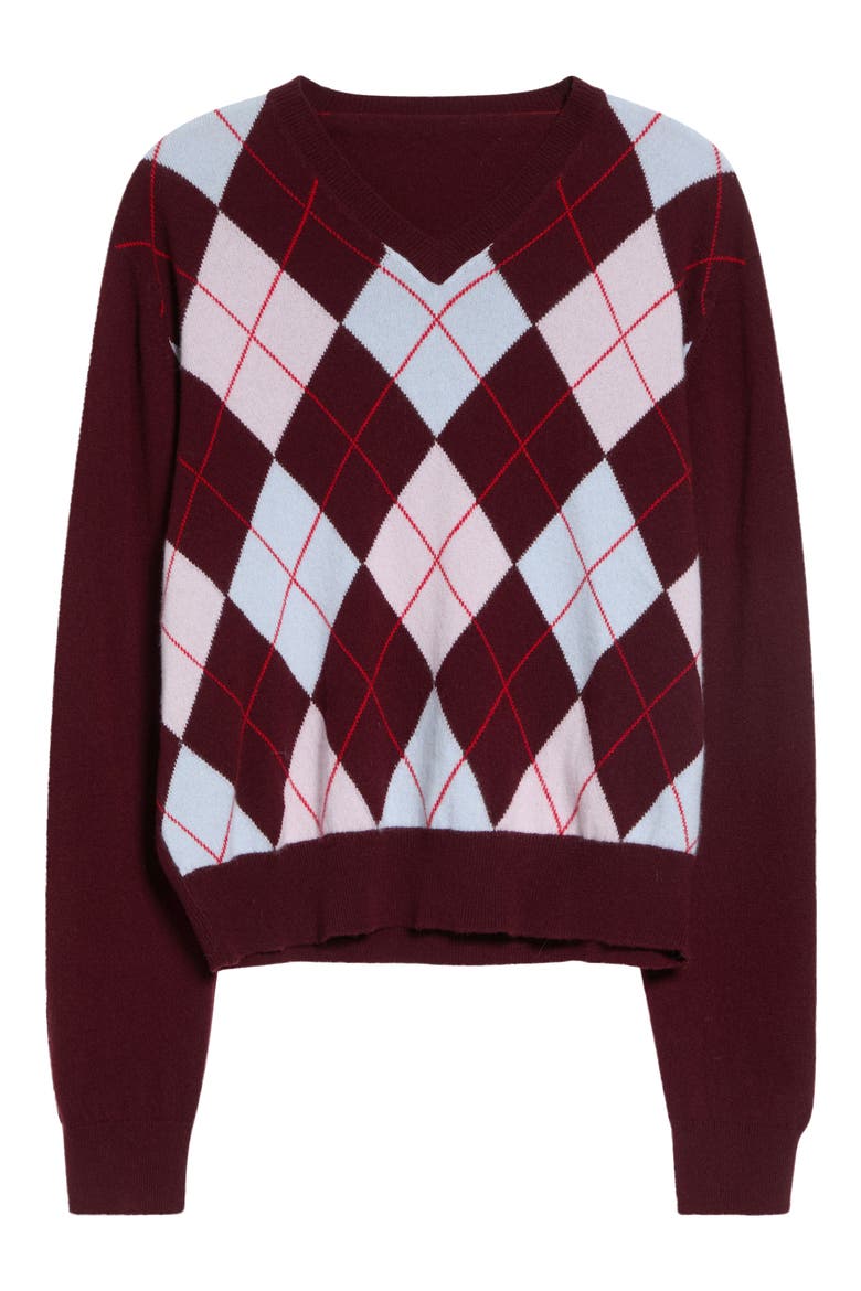 The Academy Argyle Cashmere Sweater, Alternate, color, BURGUNDY/ PINK