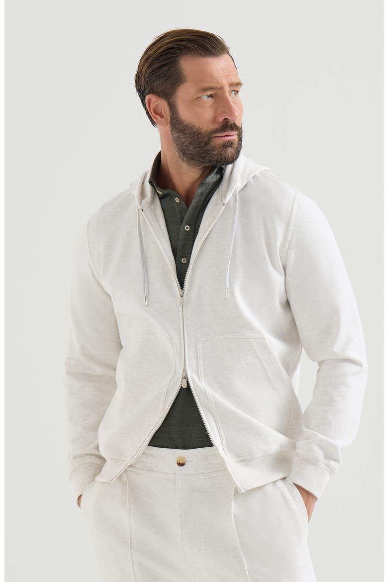 Techno cotton French terry double cloth hooded sweatshirt with zipper, Main, color, White