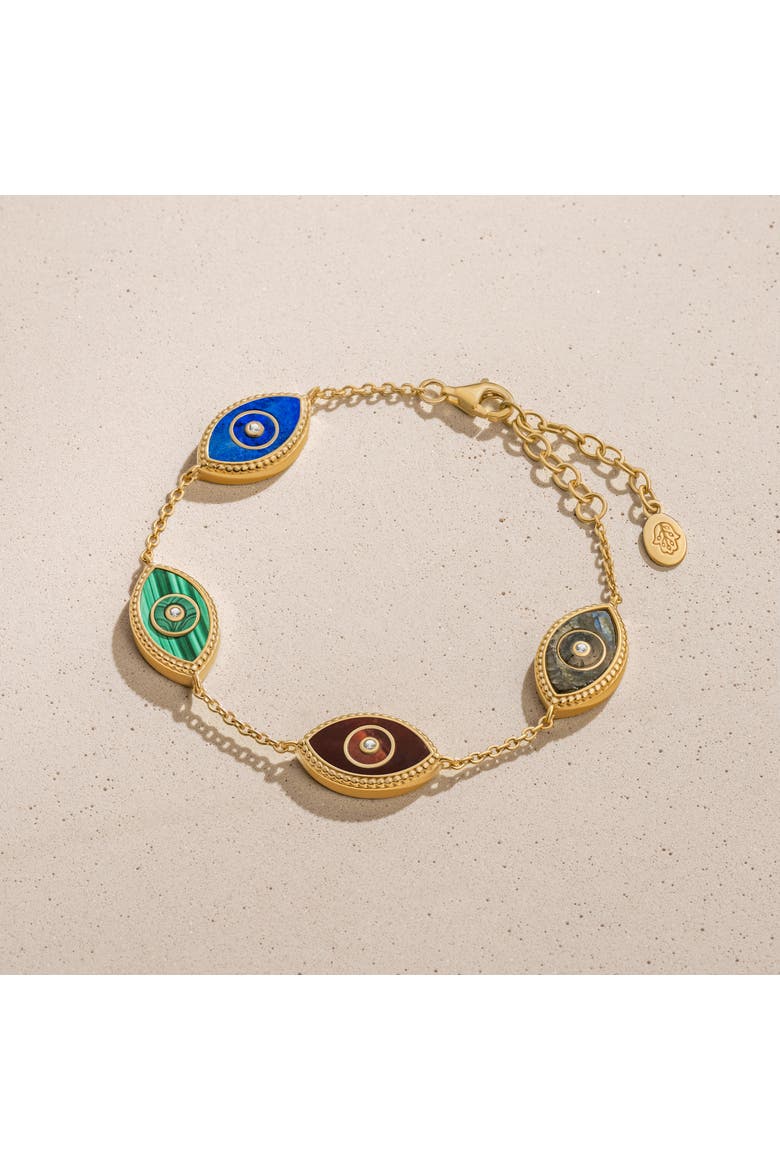 Blessed Soul Evil Eye Multi Stone Chain Bracelet, Alternate, color, Gold/Multicolor