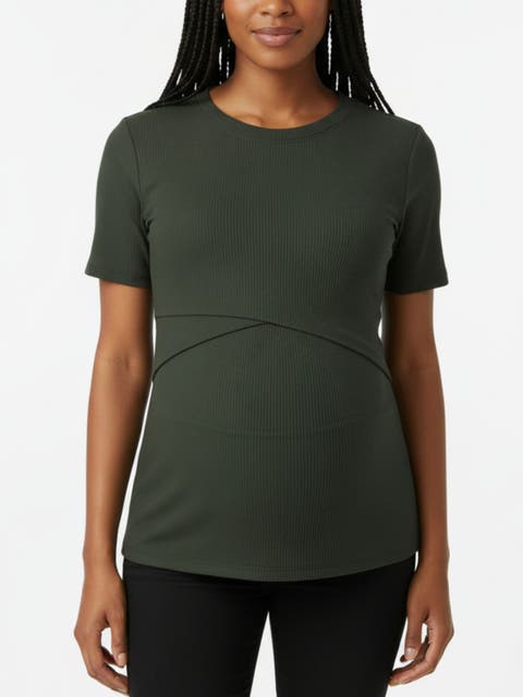 Crew Neck Cross Over Nursing Short Sleeve Top