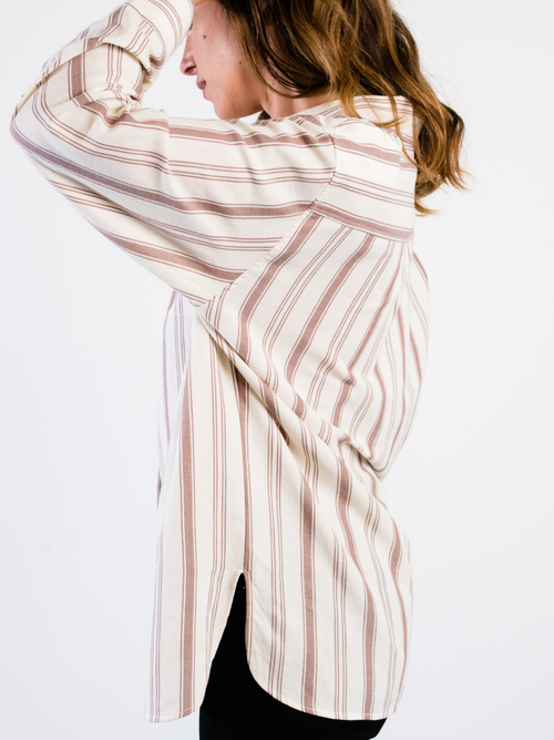 Able Harris Oversized Button Down Shirt In Nutmeg Stripe