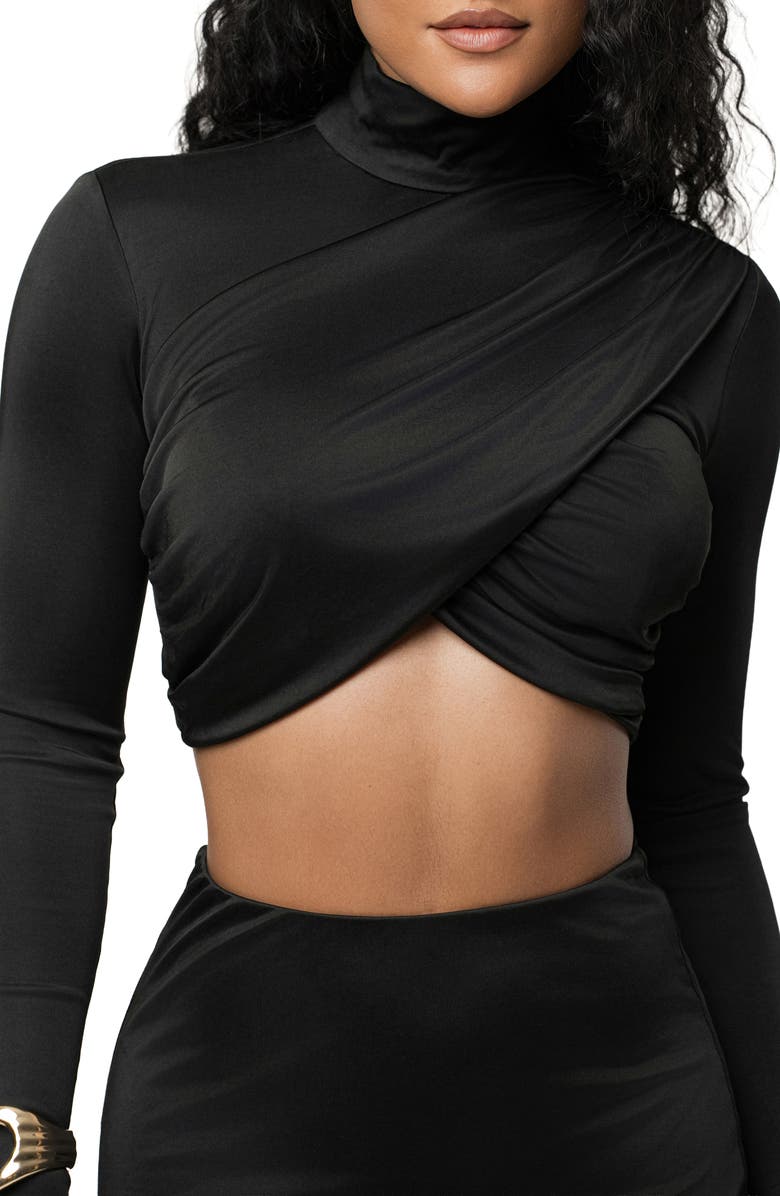JLUXLABEL Nessa Slinky Crop Satin Top, Alternate, color, Black
