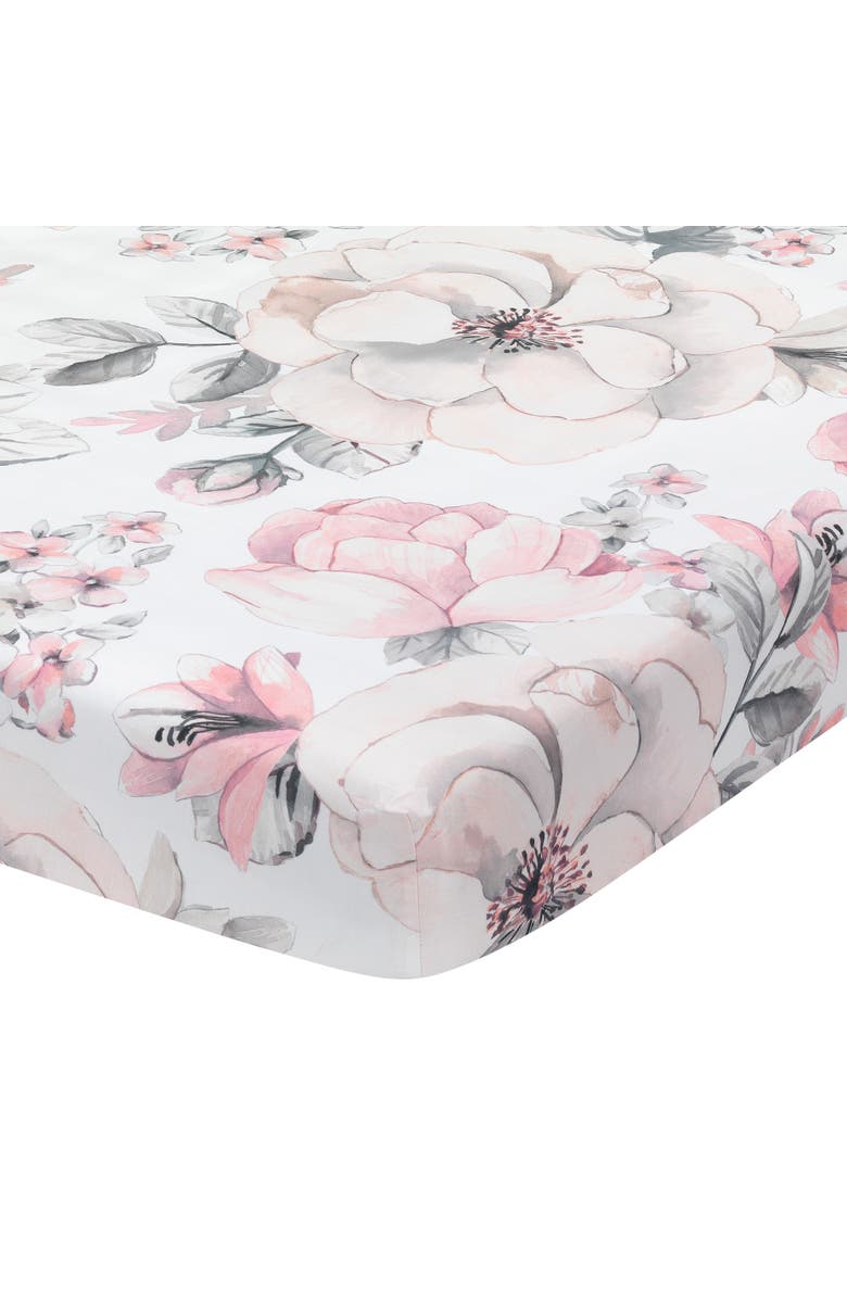 Lambs & Ivy Signature Botanical Baby Watercolor Floral 4-Piece Crib Bedding Set, Alternate, color, Pink