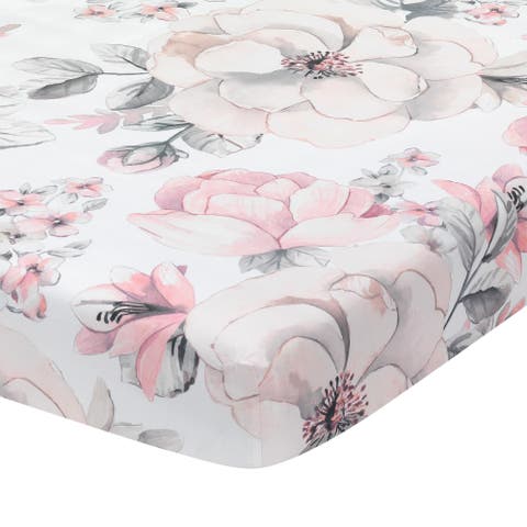 Signature Botanical Baby Watercolor Floral Cotton Crib Sheet- White