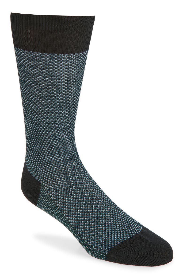 Bird's Eye Merino Wool Blend Dress Socks, Main, color, BLACK