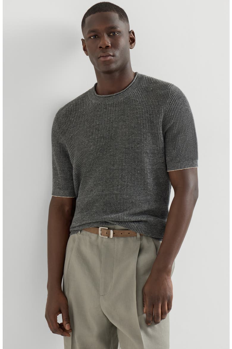 Linen and cotton T-shirt, Alternate, color, Dark Grey