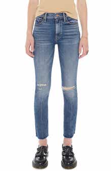 MOTHER The Dazzler Ripped Mid Rise Ankle Slim Jeans