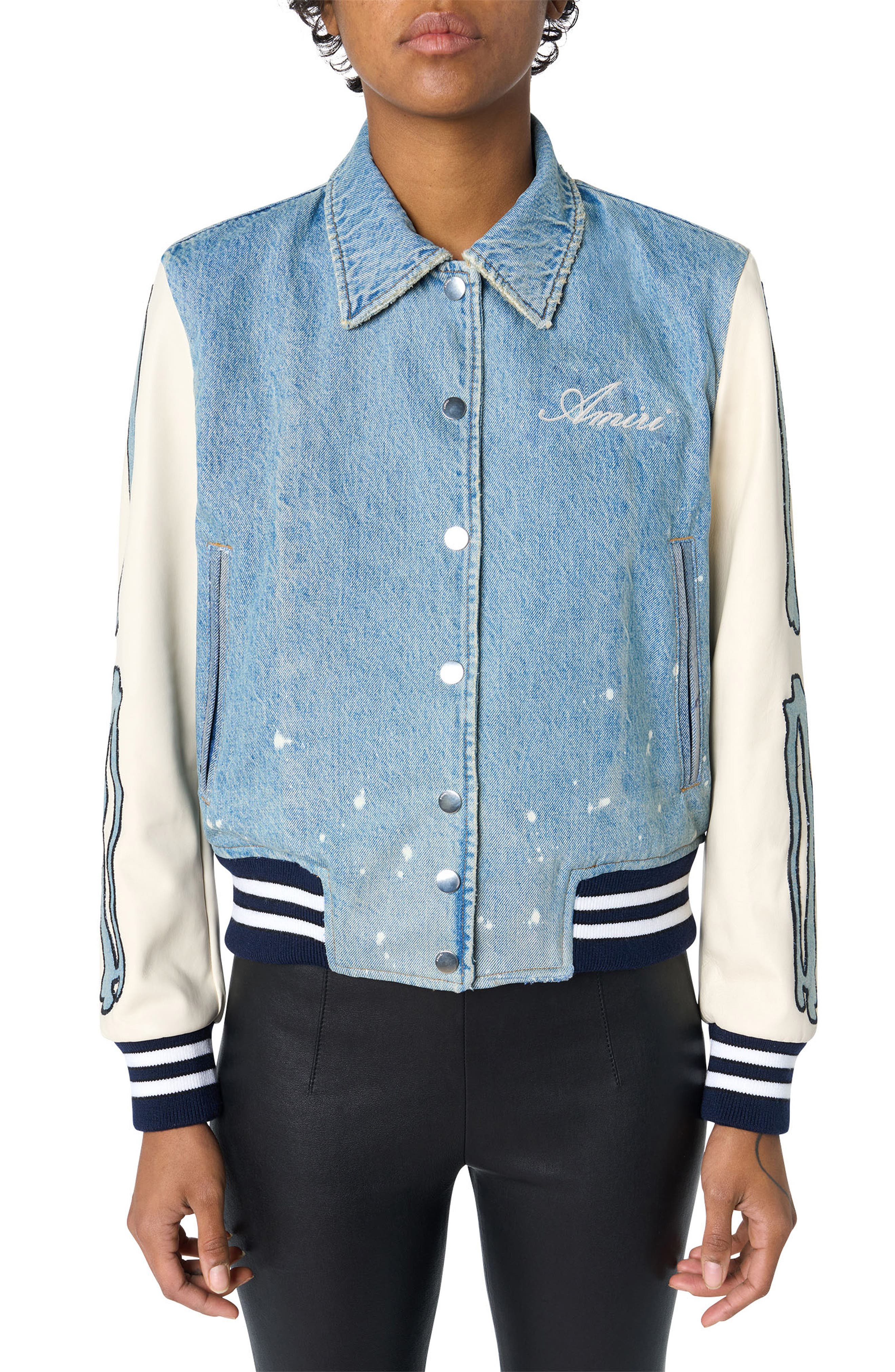 AMIRI Bones Mixed Media Varsity Jacket