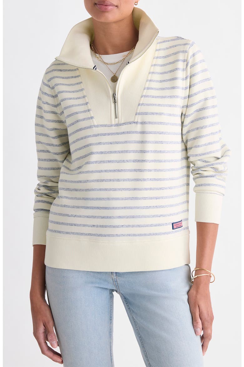 Striped Quarter-Zip Pullover, Main, color, MARSHMALLOW/ NAVY