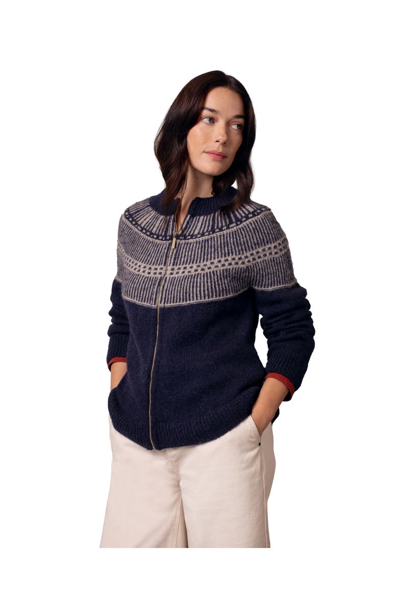 British Wool Yoke Stitch Cardigan, Alternate, color, Navy / Oatmeal