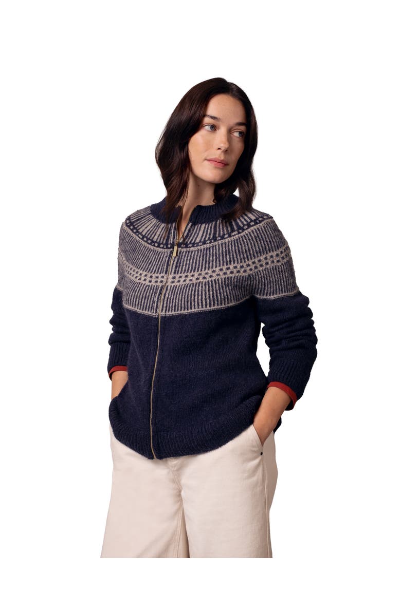 Celtic & Co. British Wool Yoke Stitch Cardigan, Alternate, color, Navy / Oatmeal
