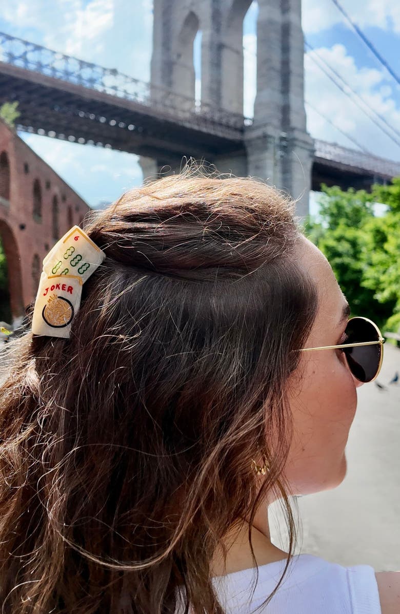 Solar Eclipse Hand Painted Mini Mahjong Claw Clip, Alternate, color, Beige