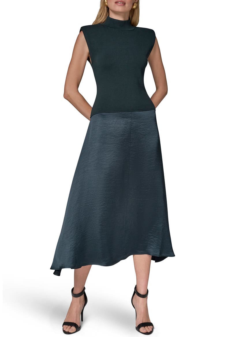 Sleeveless Mixed Media Midi Dress, Main, color, BLK FOREST