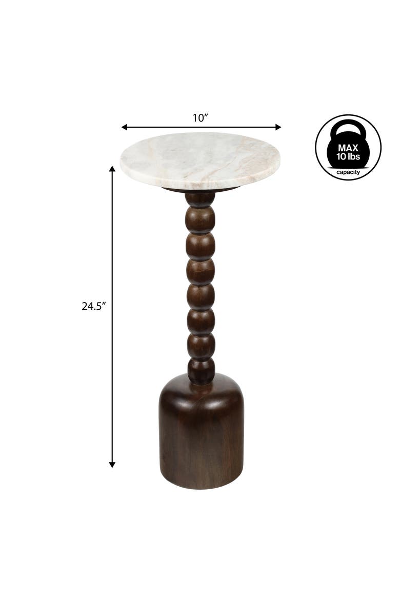Turner Transitional Tall Round Drink Table, Pedestal Accent Side Table with Bobbin Spool Leg for Living Room, Alternate, color, Dark Brown/Beige/Gray