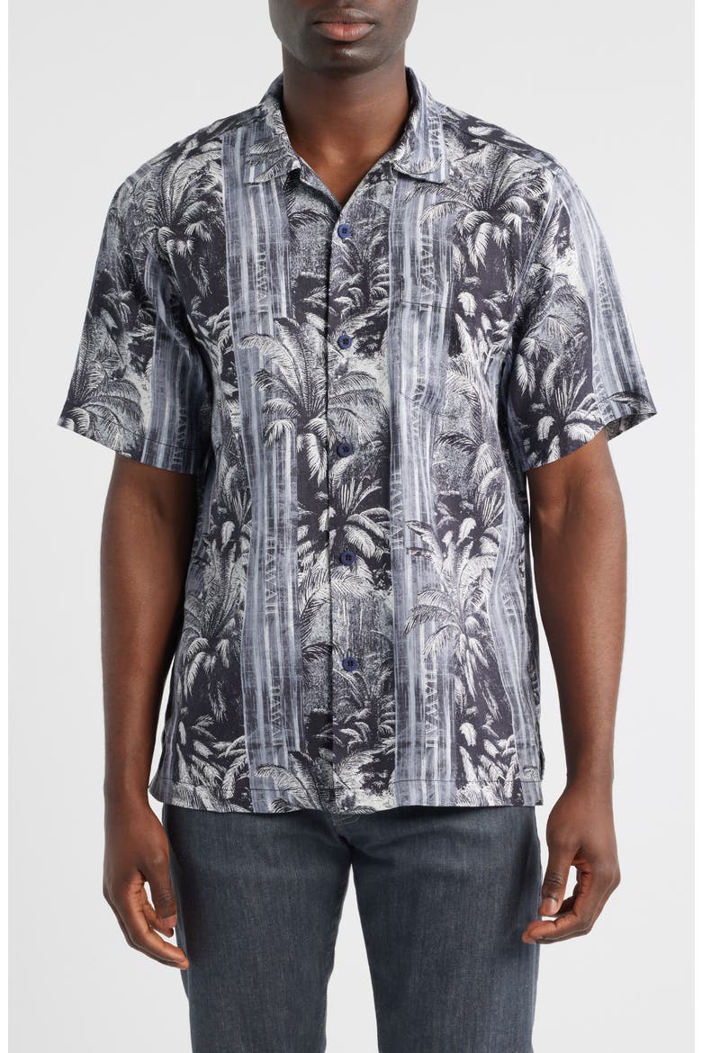 Hawaiian Nightfall Linen Camp Shirt, Main, color, DARK GRAVEL