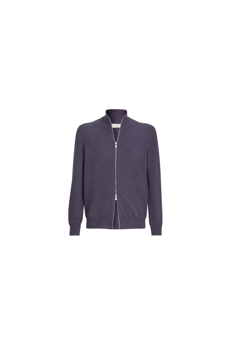 Cashmere high-neck cardigan with zipper, Alternate, color, Purple