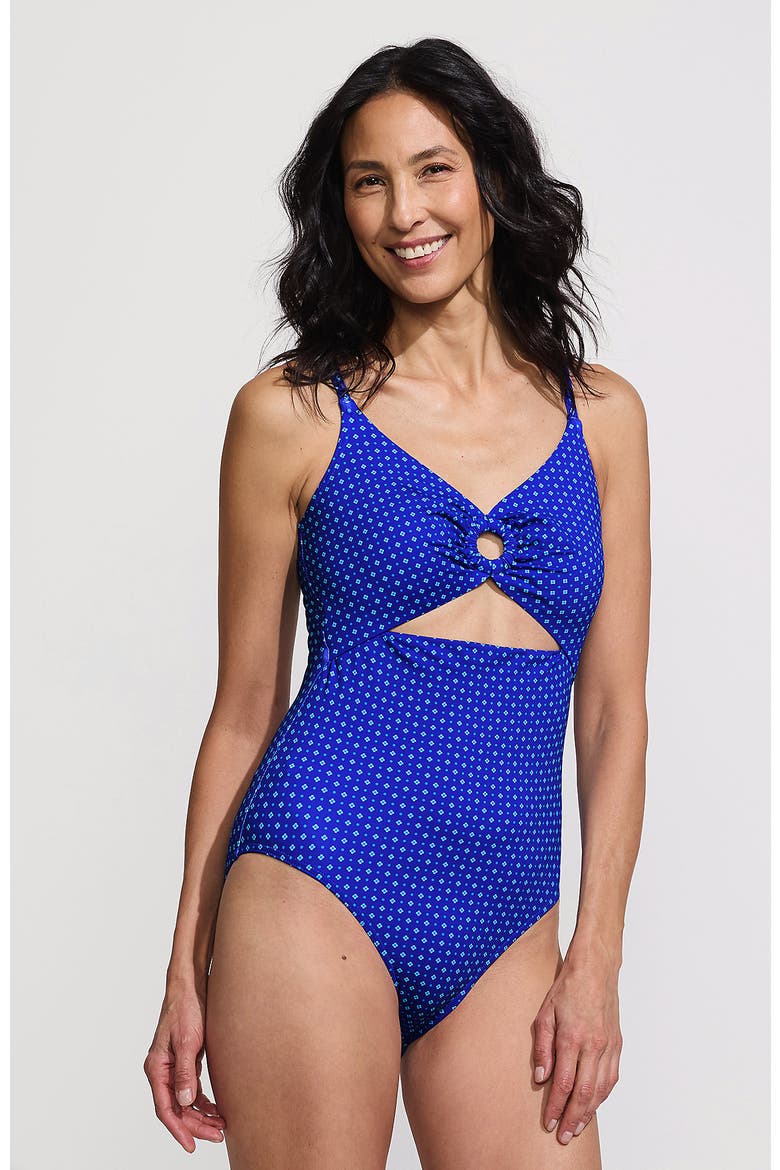 O-Ring Monokini One Piece Swimsuit, Main, color, Sapphire Ice Geo