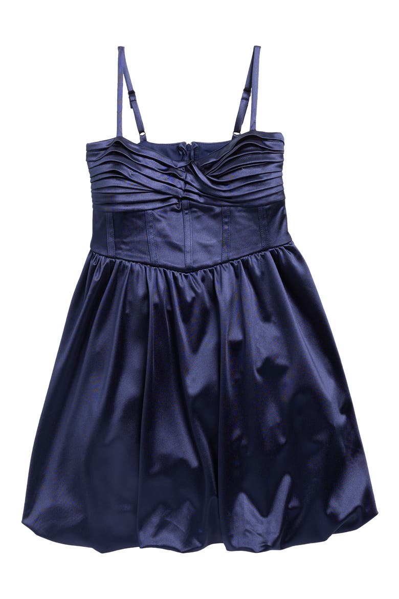 Kids' Pleated Bubble Hem Satin Party Dress, Main, color, NAVY