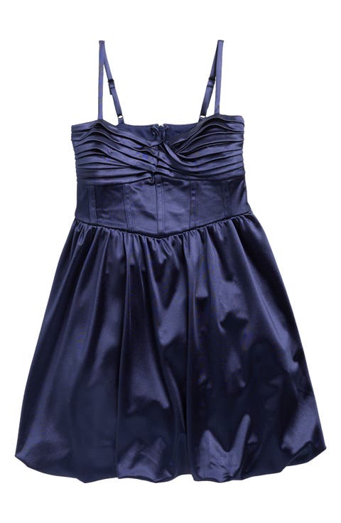 Kids' Pleated Bubble Hem Satin Party Dress