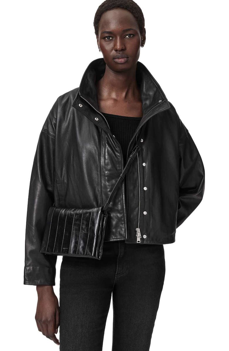 AllSaints Uma Leather Crossbody Bag, Alternate, color, Black