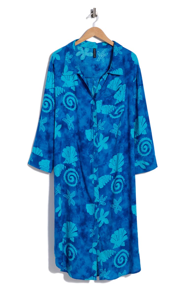 Tropical Long Sleeve Shirtdress, Alternate, color, BLUE