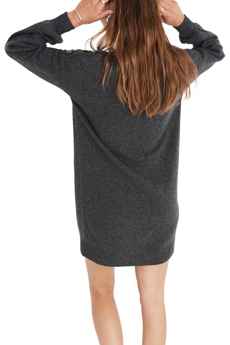 Boat Neck Button Shoulder Sweater Dress, Alternate, color, HEATHER CARBON