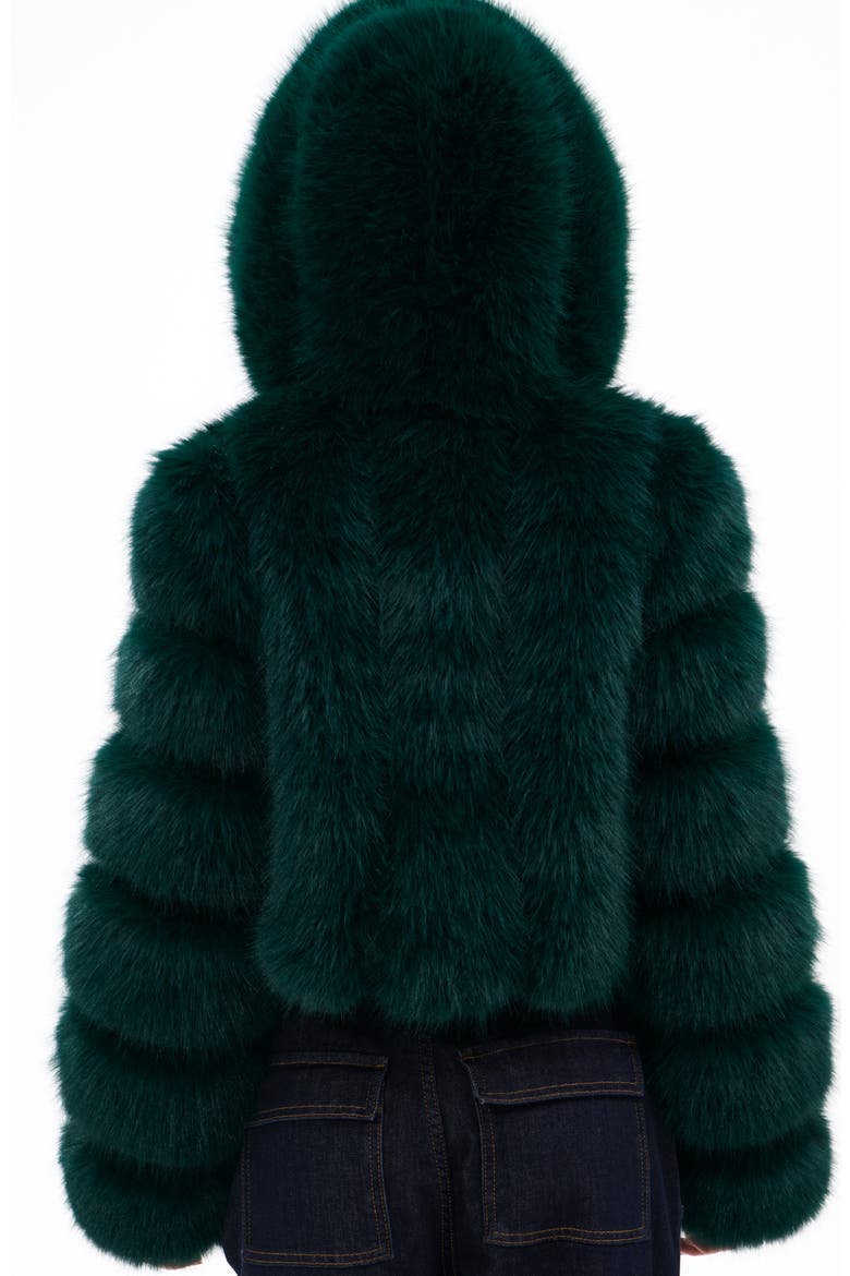 Jolene Faux Fur Hooded Crop Jacket, Alternate, color, EMERALD